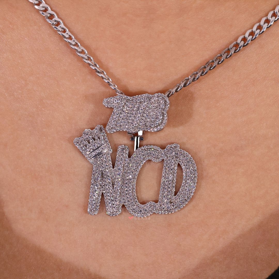 Round cut pendant in hip hop inspired design.