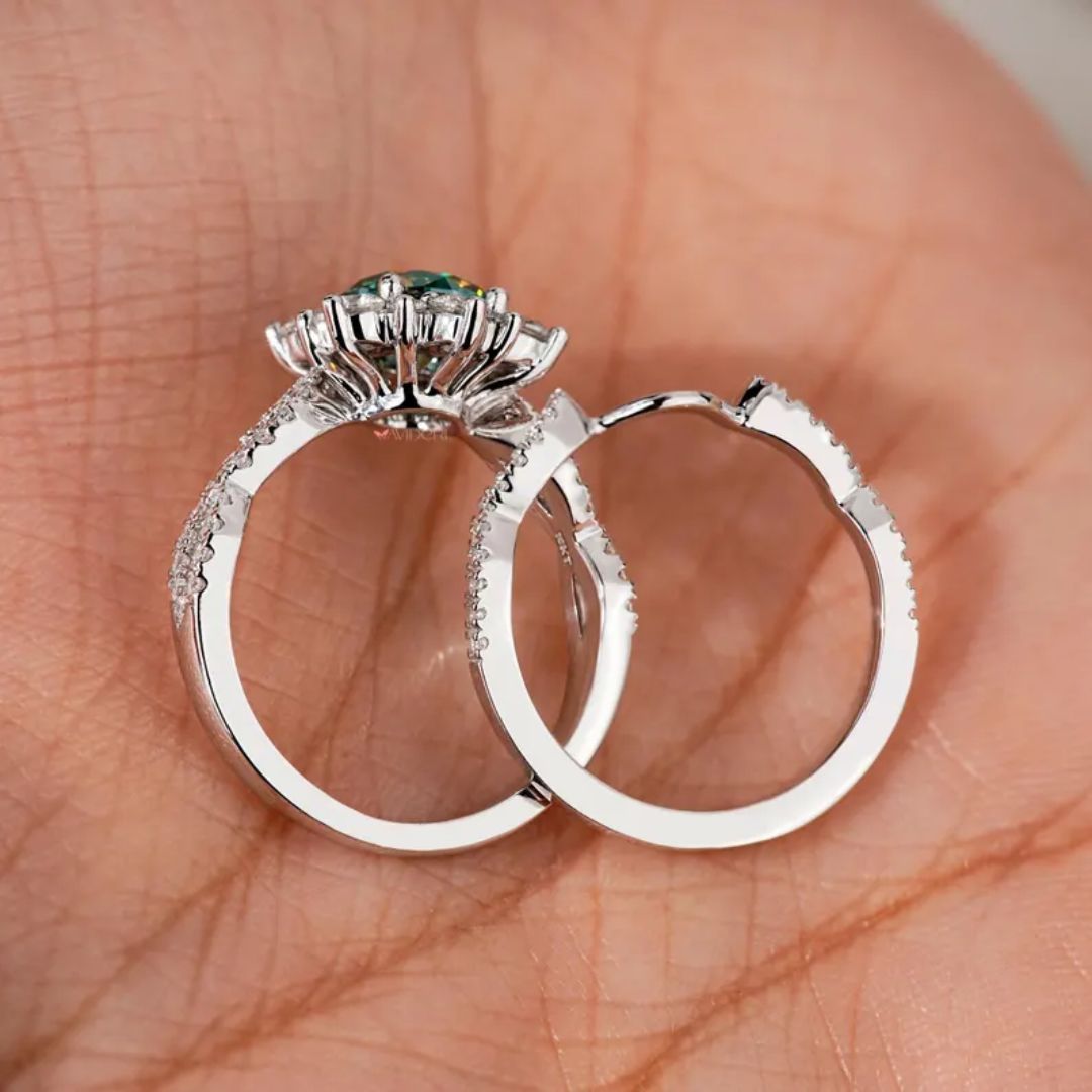 White gold bridal set brings shine with a cool tone.