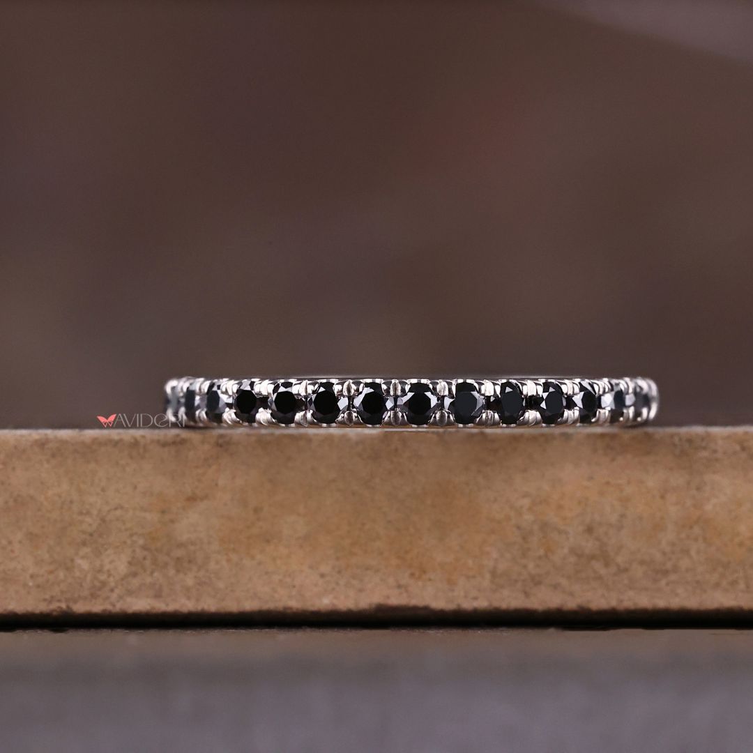 Half Eternity Wedding Band – Round Cut Black Moissanite