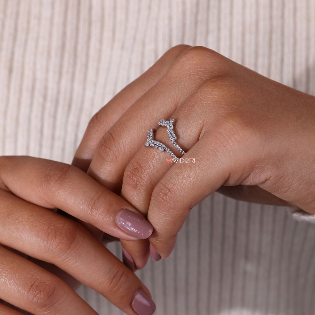 Yellow gold wedding band, double V shaped band, ring jacket enhancer wedding band