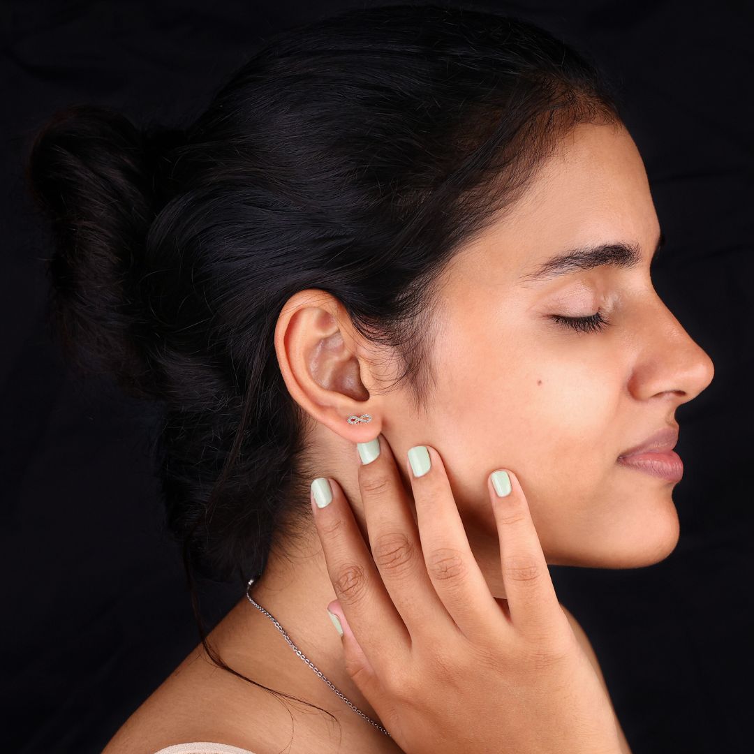 Infinity Symbol Minimalist Earrings, featuring a sleek and modern infinity symbol design for a timeless look.