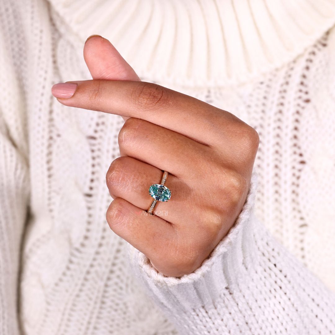 This bride chose an oval round cut ring for her day.