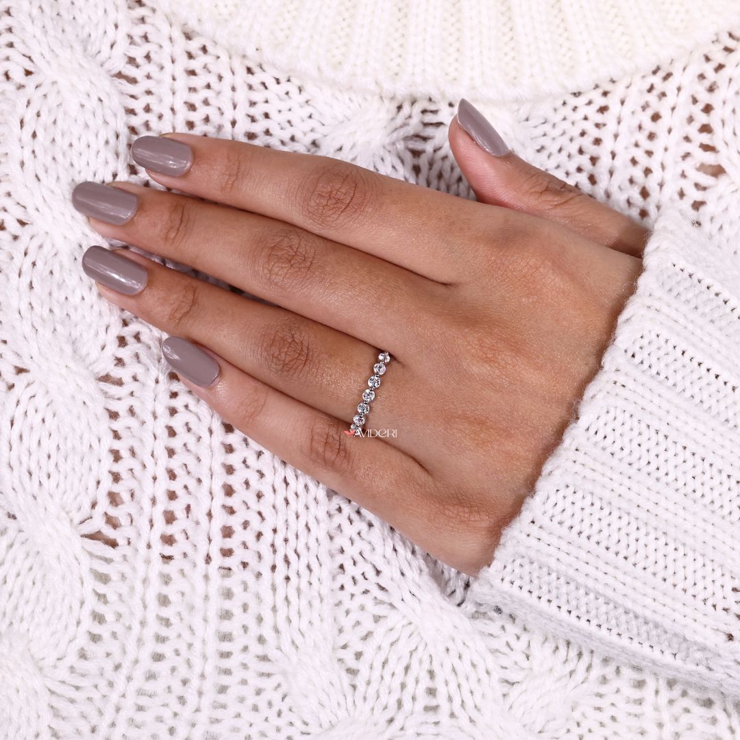 Round old European cut band, moissanite wedding band, handmade band.