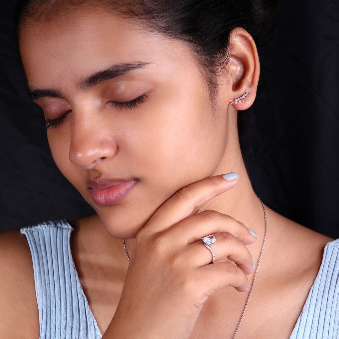 White gold earrings displayed under soft lighting for a sophisticated look.