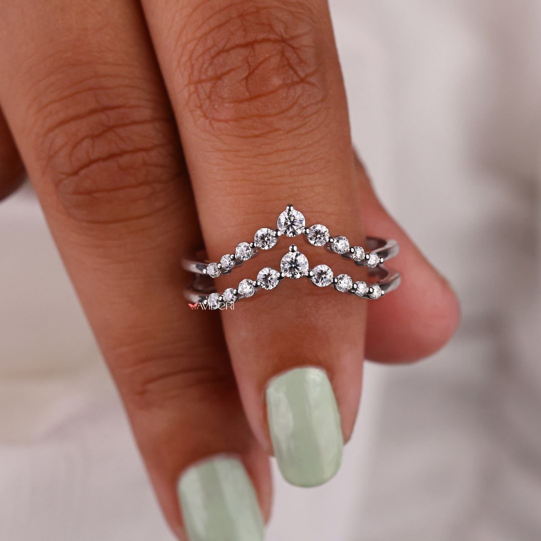 Double row chevron band adds a bold, layered look with continuous sparkle.