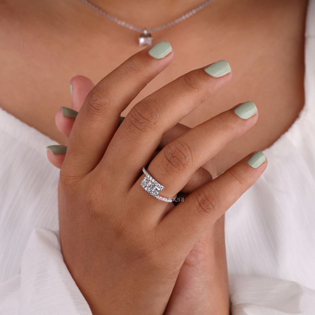 Round cut ring, moissanite bypass ring, moissanite wedding ring