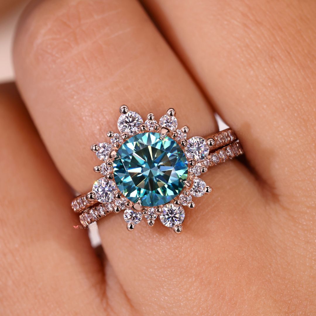 Halo Engagement Ring with Wedding Band for a complete look.