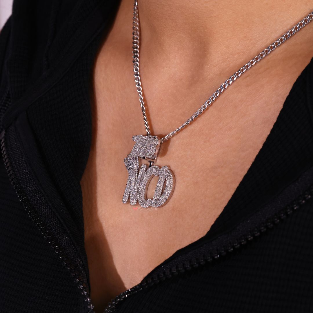 Moissanite pendant featuring custom letter style.