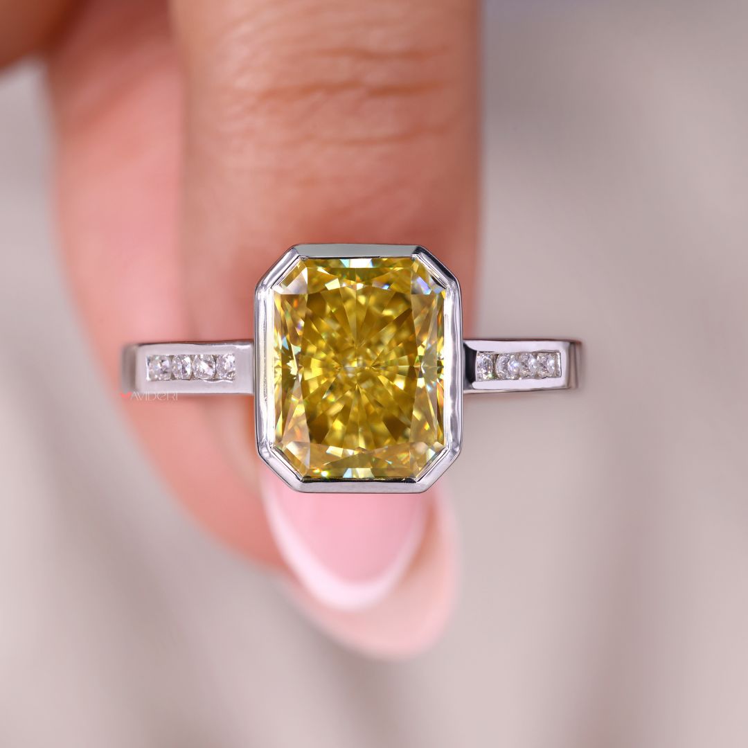 Handmade ring featuring radiant cut moissanite stone