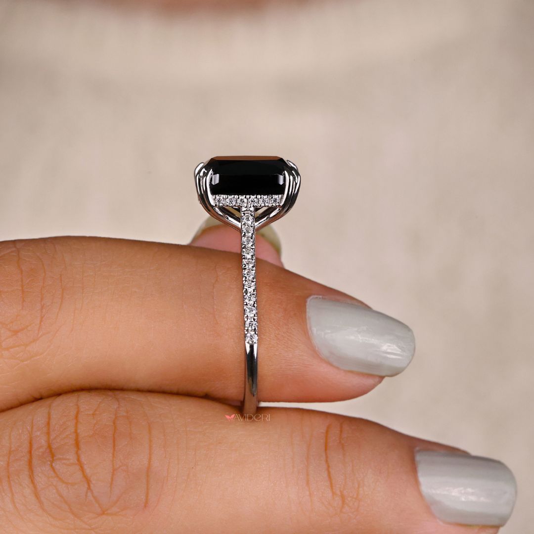Stunning elongated cushion cut engagement ring with refined style.