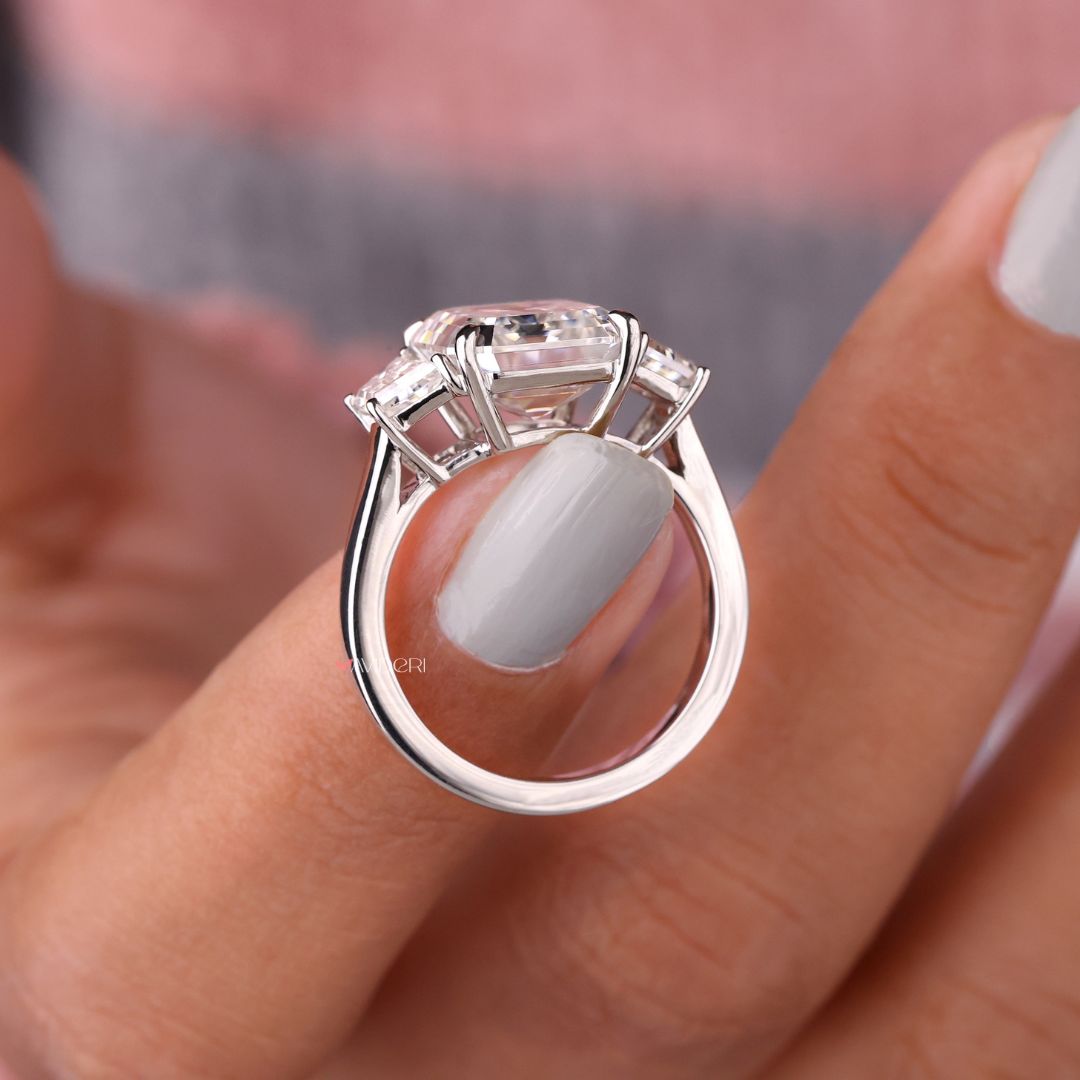 White gold engagement ring featuring a brilliant moissanite stone.