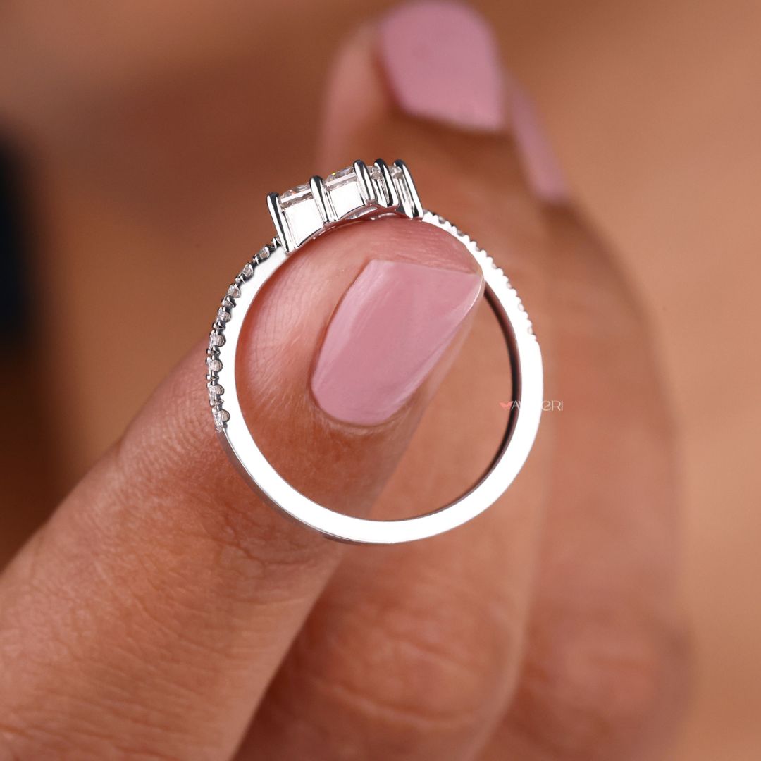 White gold wedding band shines with a polished finish, offering refined elegance.