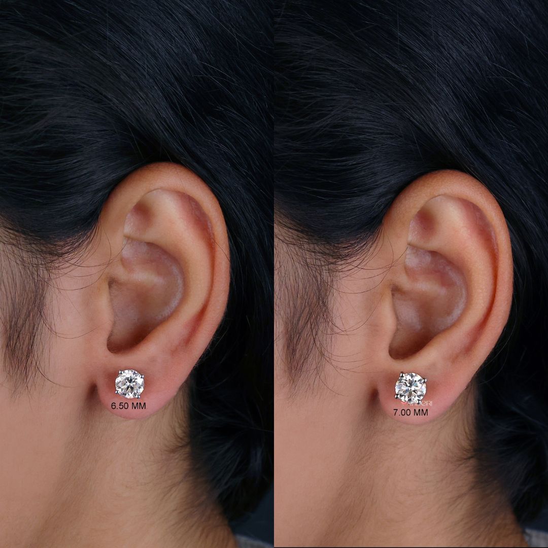 Round moissanite earrings shine with bright sparkle.