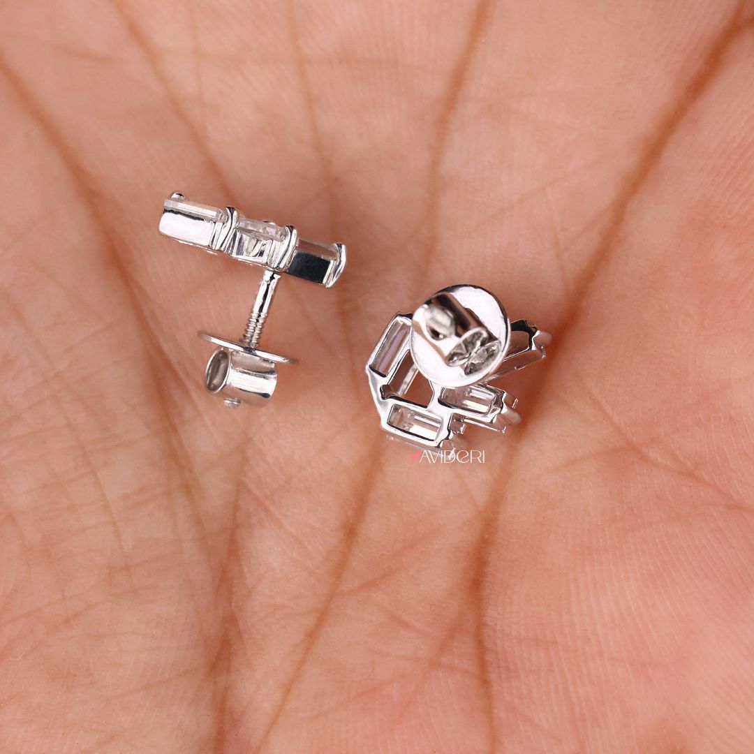 Handmade Earrings with Moissanite stones set in a prong setting in white gold.