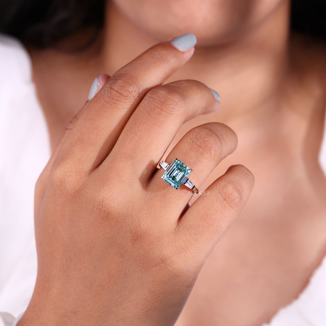 Cathedral set ring with intricate diamond details.