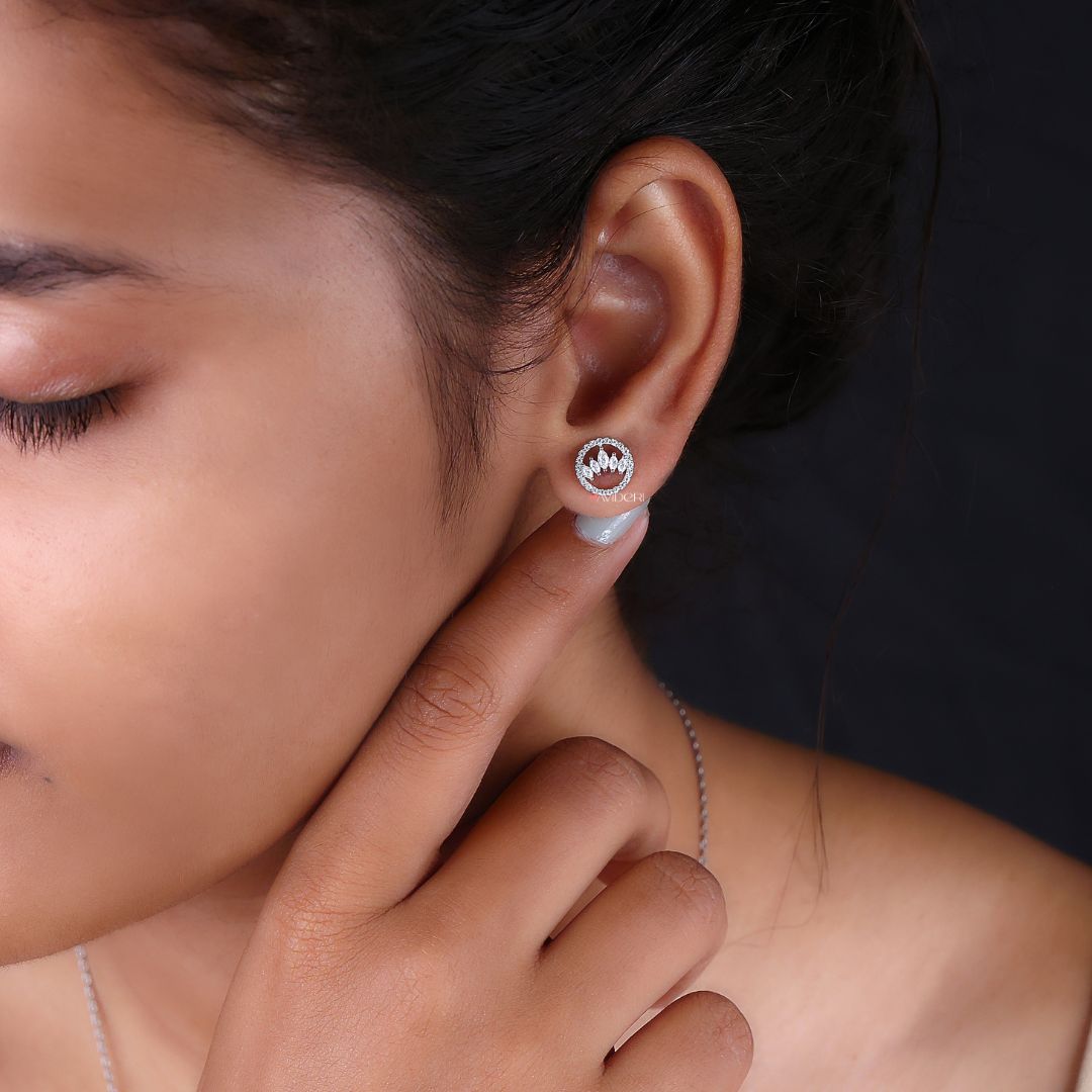 Handmade Earrings with round cut Moissanite set in white gold, offering a stunning look.