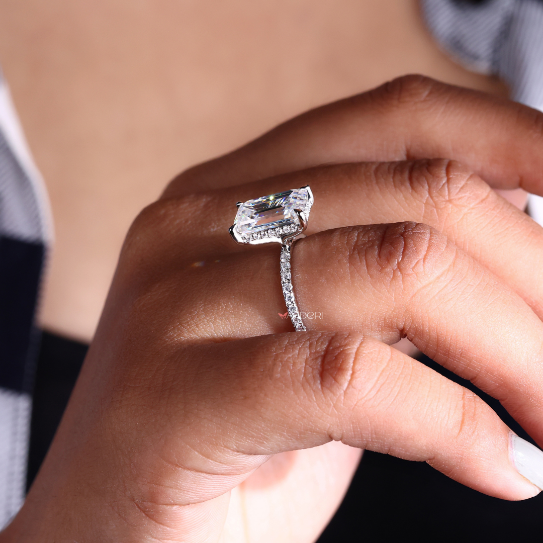 Emerald Cut Hidden Halo Moissanite Ring