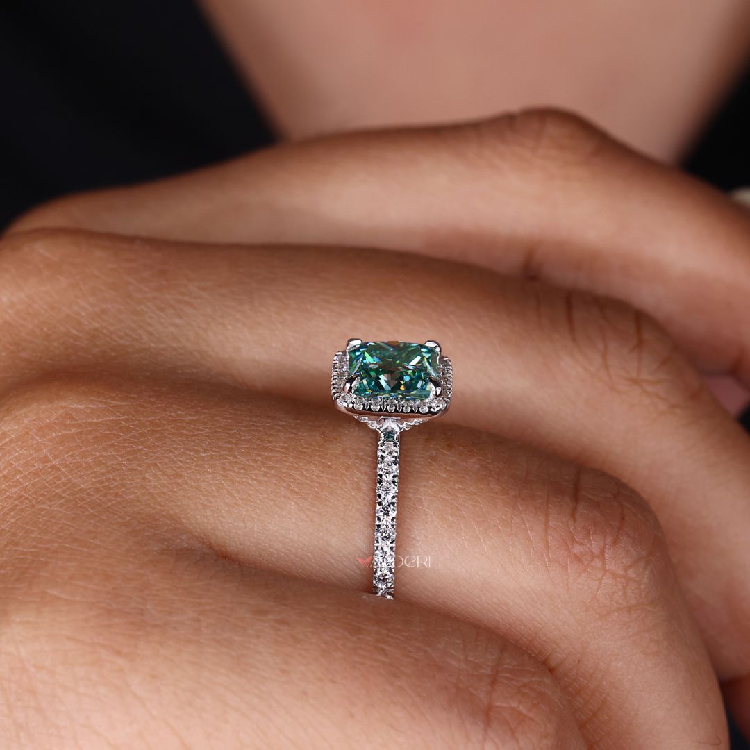 Halo engagement ring, pave setting ring, moissanite gold ring