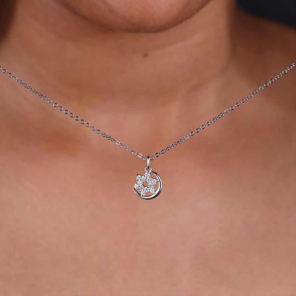 Moon star pendant necklace with celestial charm