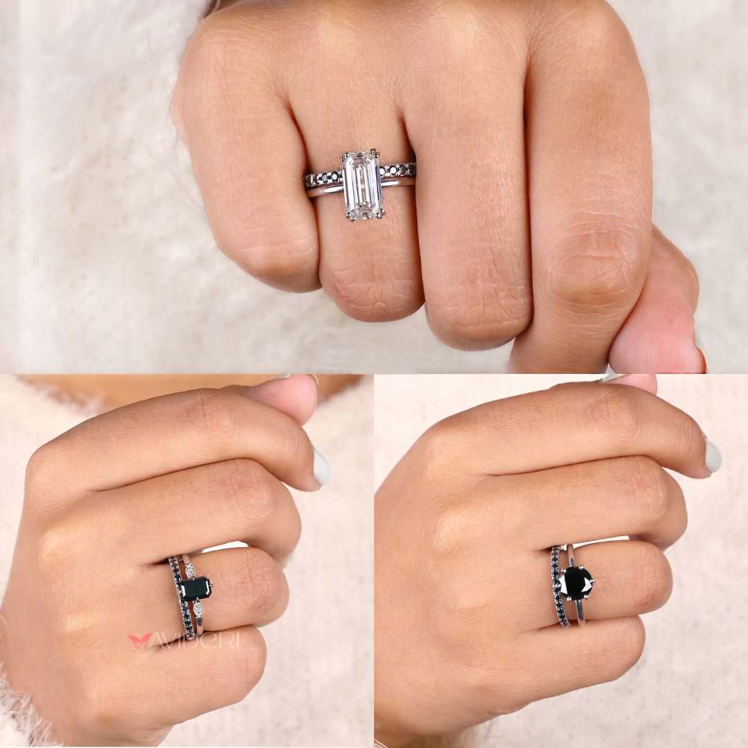 Round Cut Moissanite White and black Moissanite Band