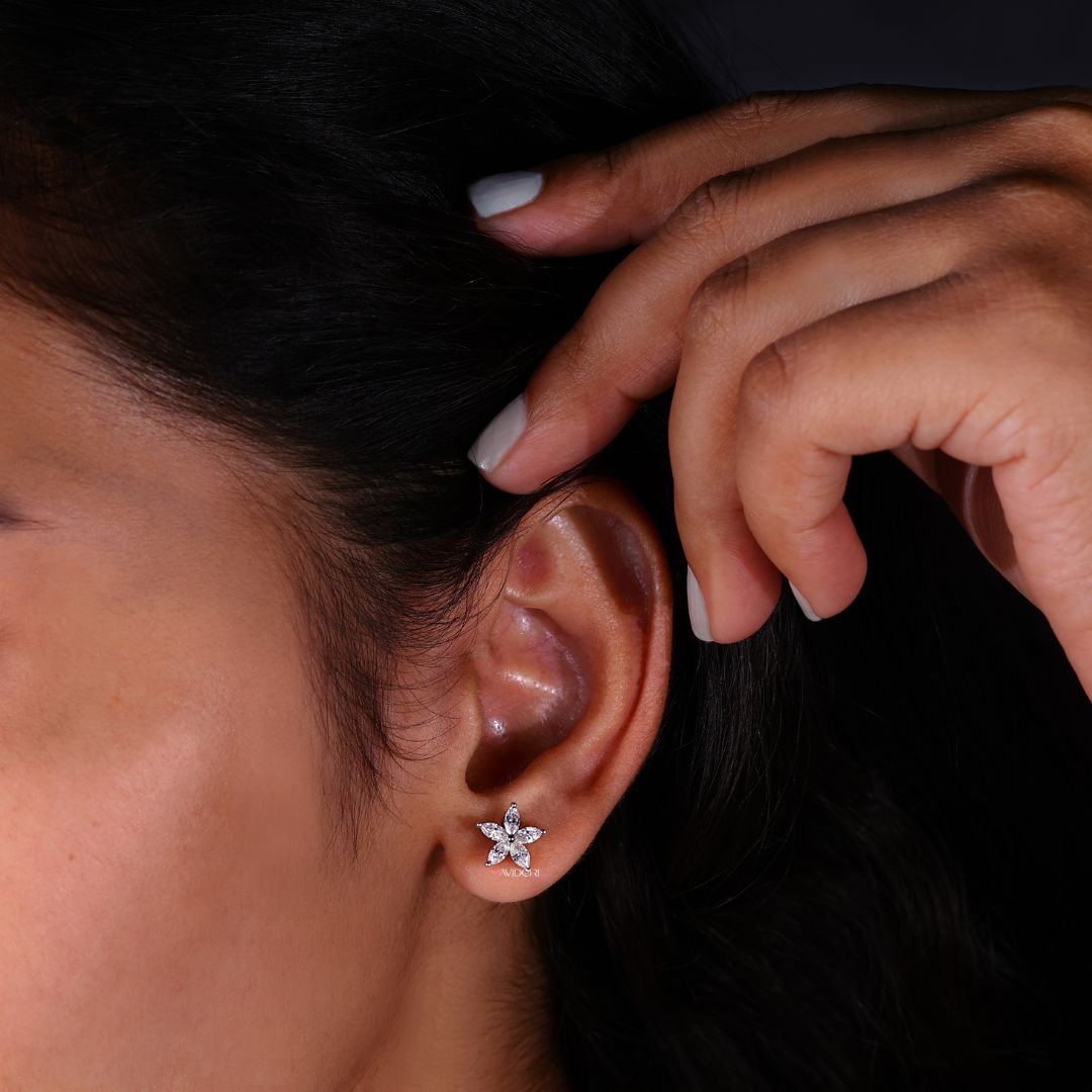 Prong settings earrings featuring Marquise Moissanite for a timeless style.