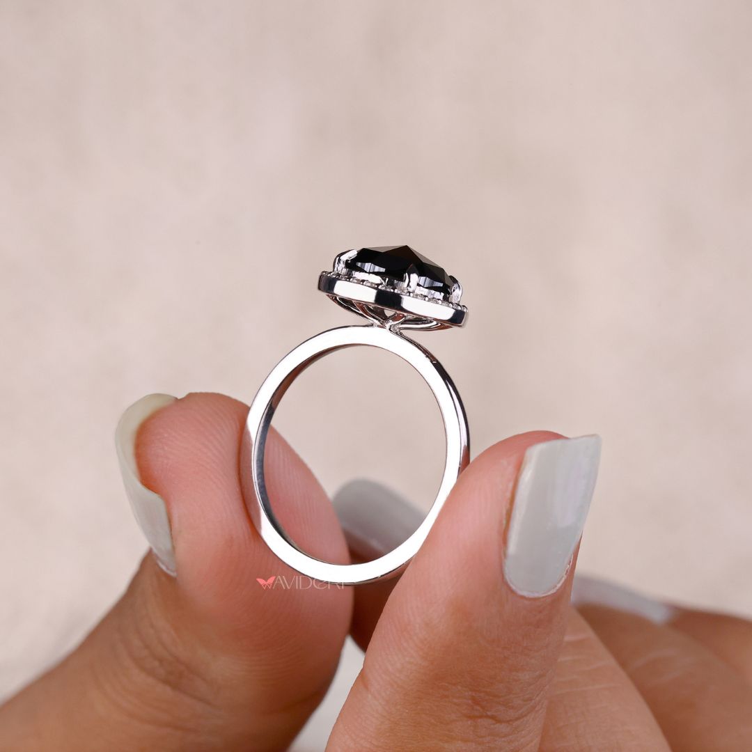 White Gold Engagement Ring with round rose cut moissanite stone.