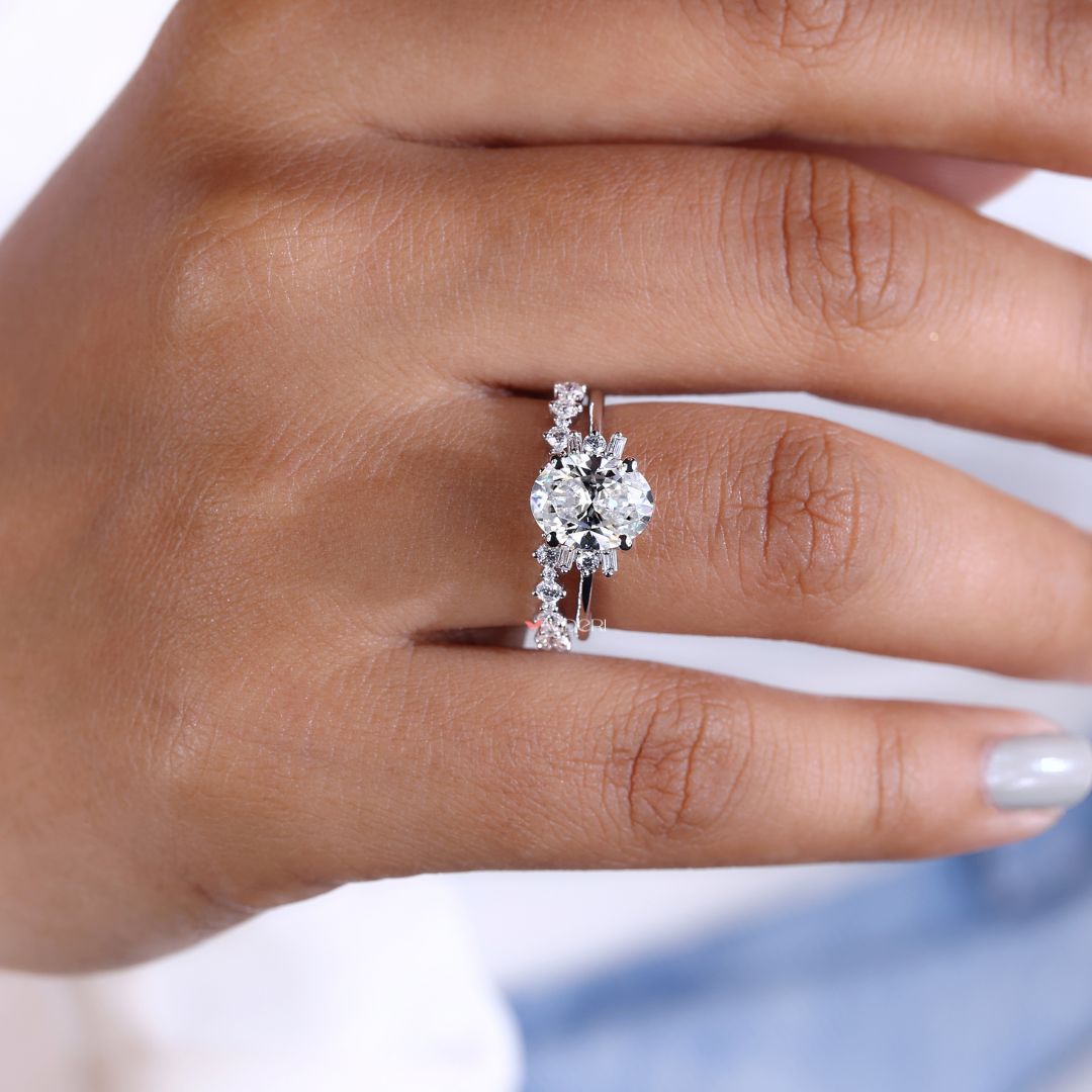 Moissanite wedding band delivers everyday brilliance with ethical beauty.