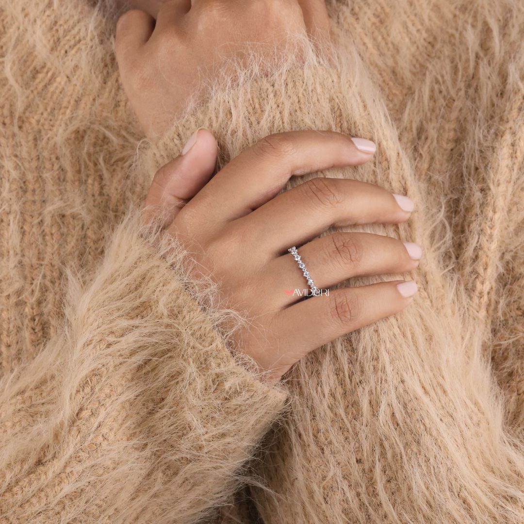 A slim white gold band designed for daily wear or stacked with engagement rings.