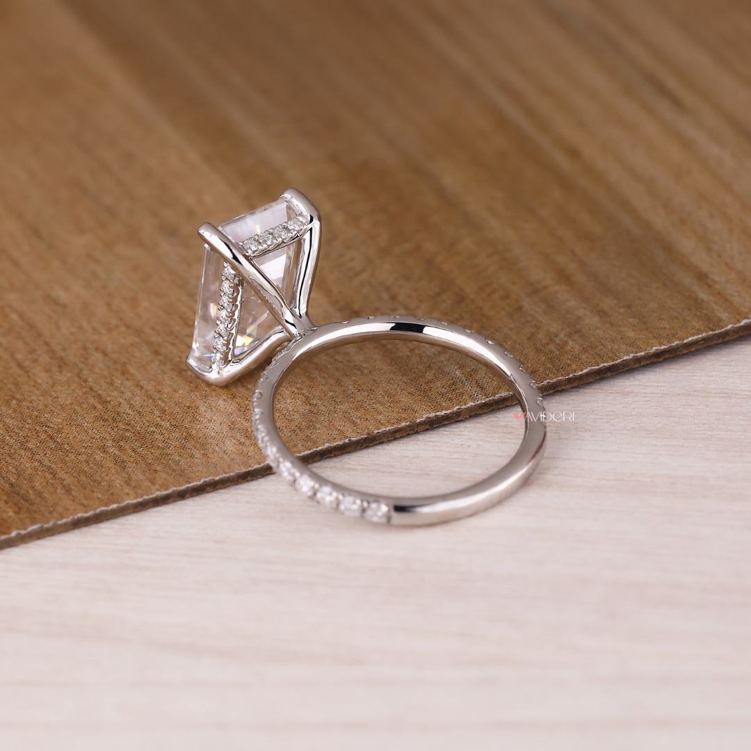 Emerald Cut Hidden Halo Moissanite Ring