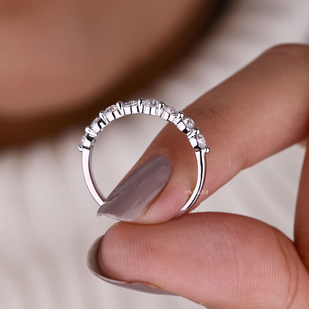 White gold wedding band, moissanite band, avideri engagement band.