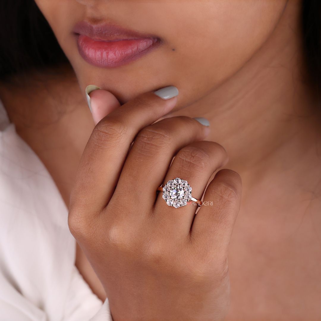 Round OEC cut ring with vintage-inspired design and charm.