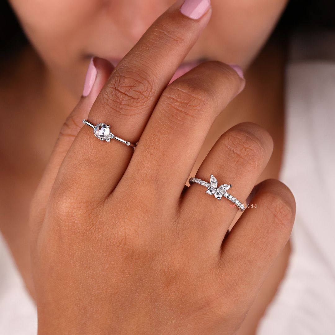 Pave ring with a delicate marquise cut center stone