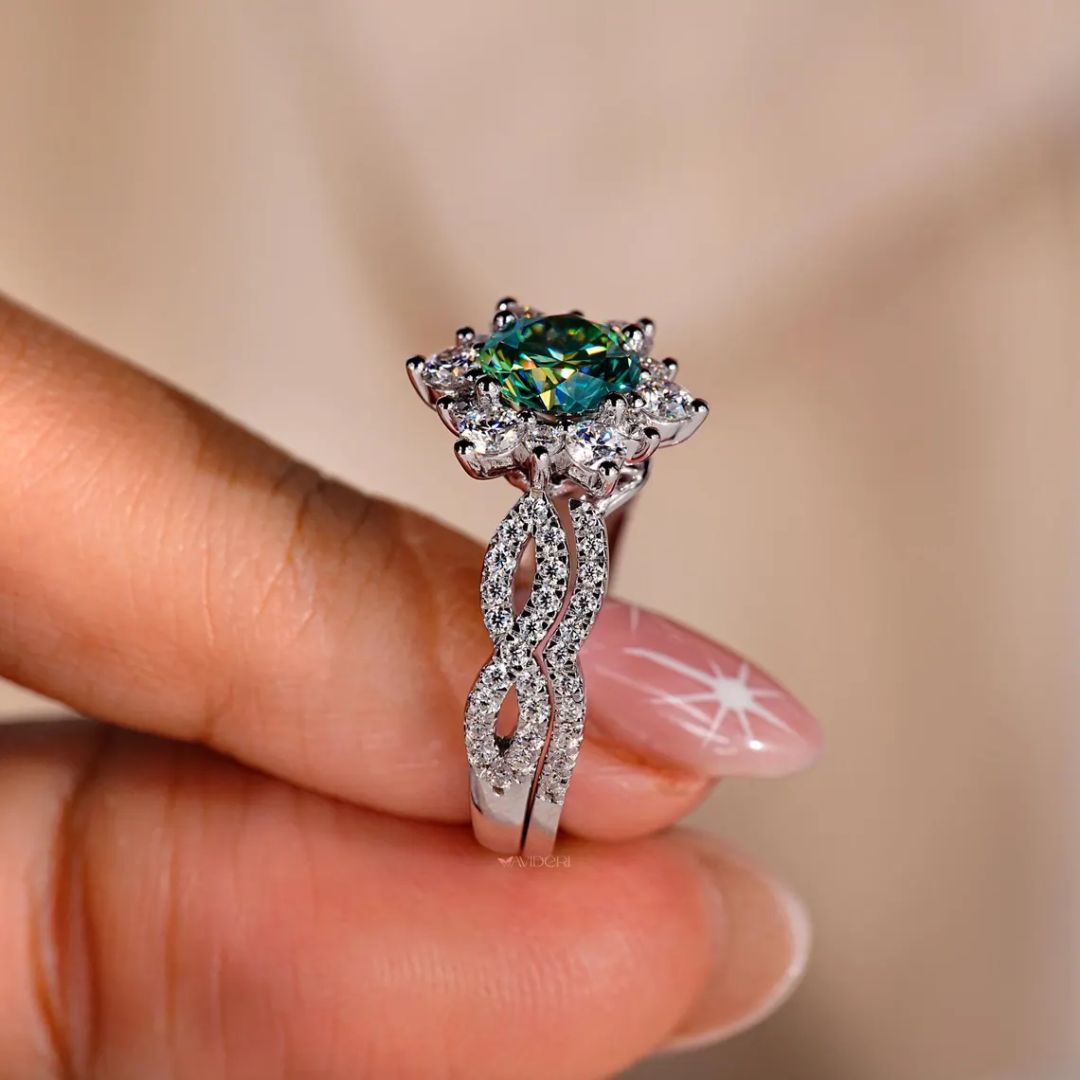 Twisted pave engagement ring shines with tiny stones in a twist.