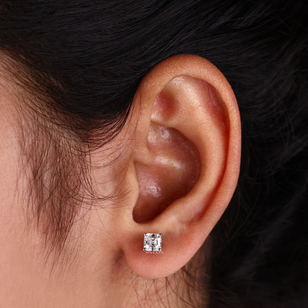Asscher cut earrings offer timeless beauty and sharp lines.