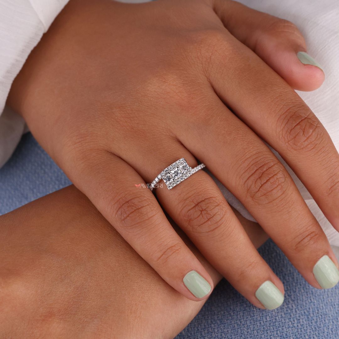 Moissanite bypass ring, moissanite engagement ring, moissanite gold ring