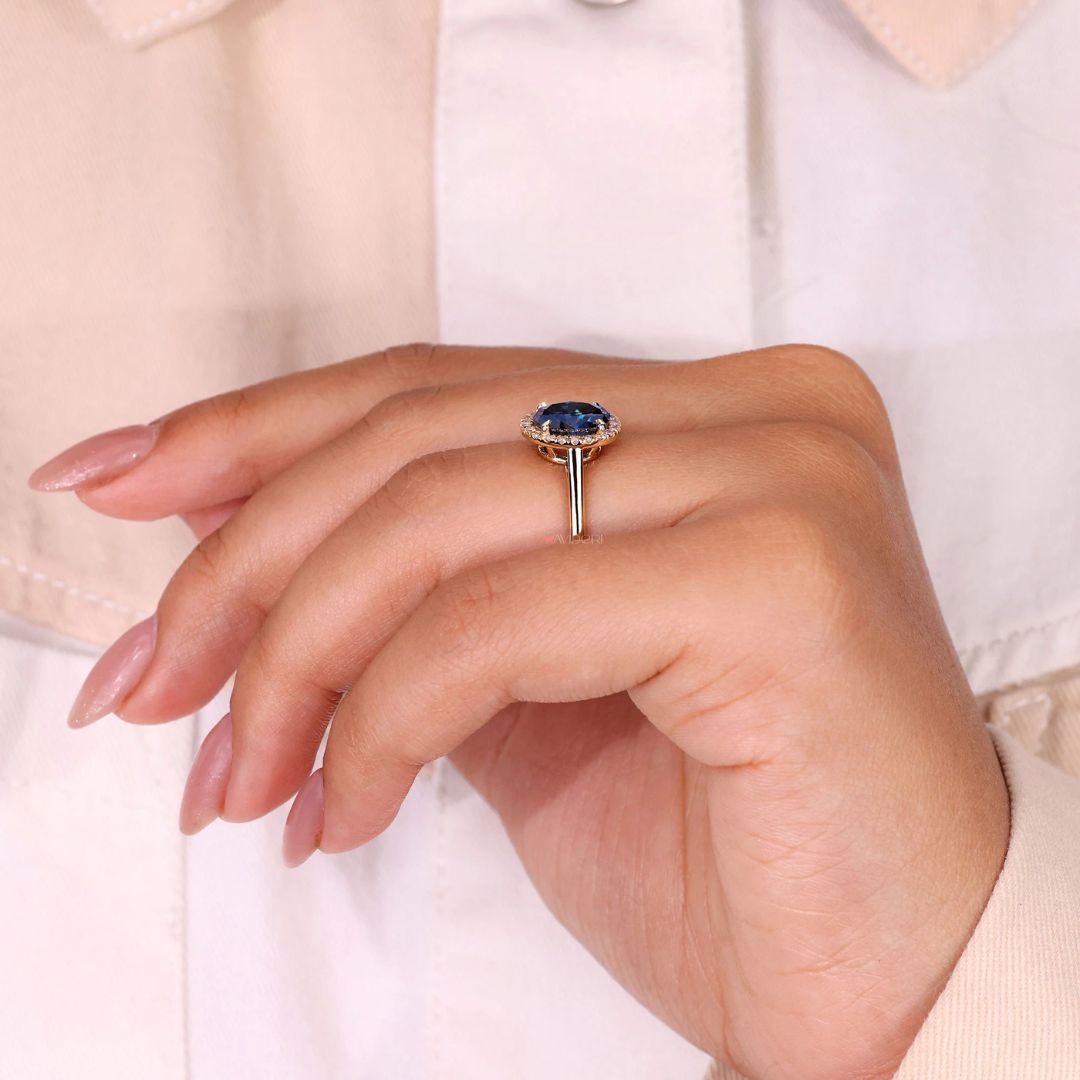 The yellow gold ring offers warm tones and rich contrast to any diamond or gemstone.