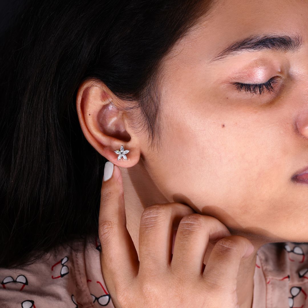 Wedding gifts for women featuring beautiful Marquise Moissanite flower studs.