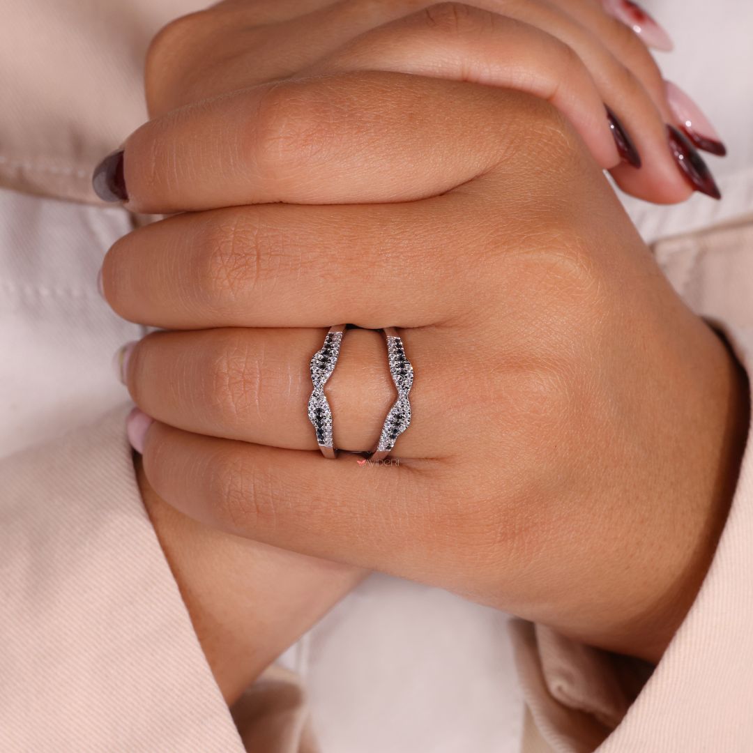 This moissanite wedding band offers long-lasting beauty and shine.