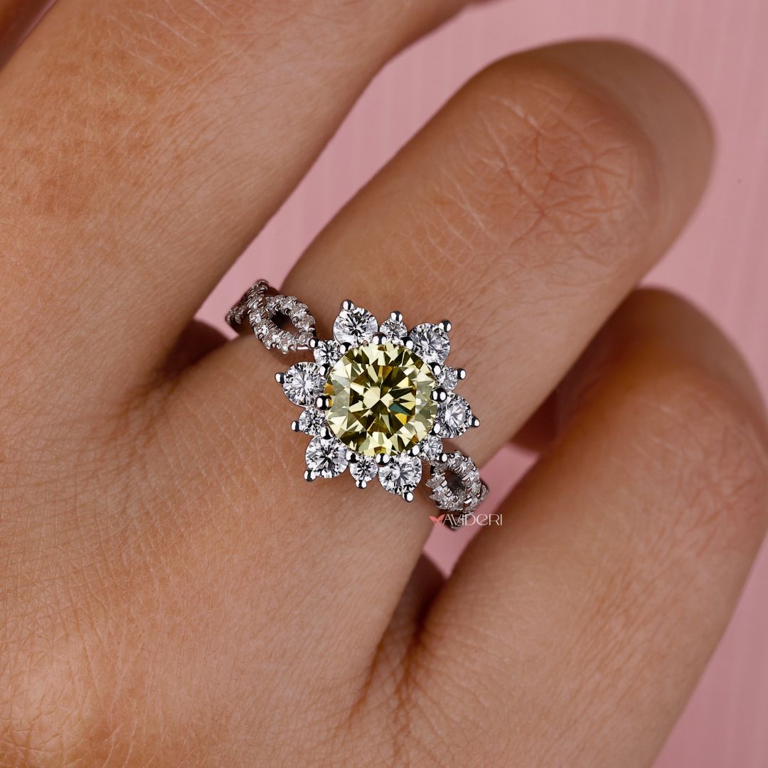 Pave ring is filled with small diamonds that shimmer along the band.