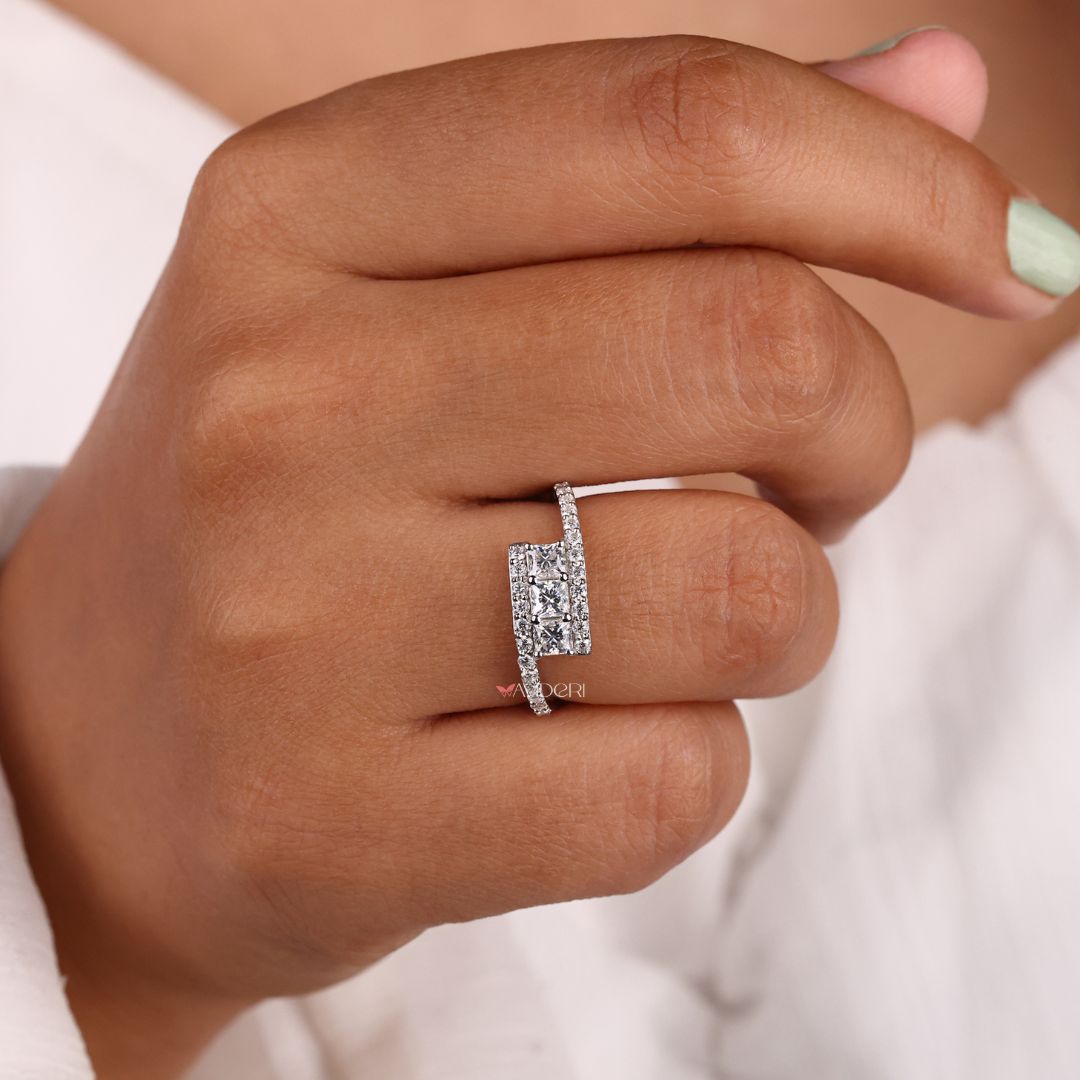 Moissanite engagement ring, handmade jewelry, princess moissanite ring