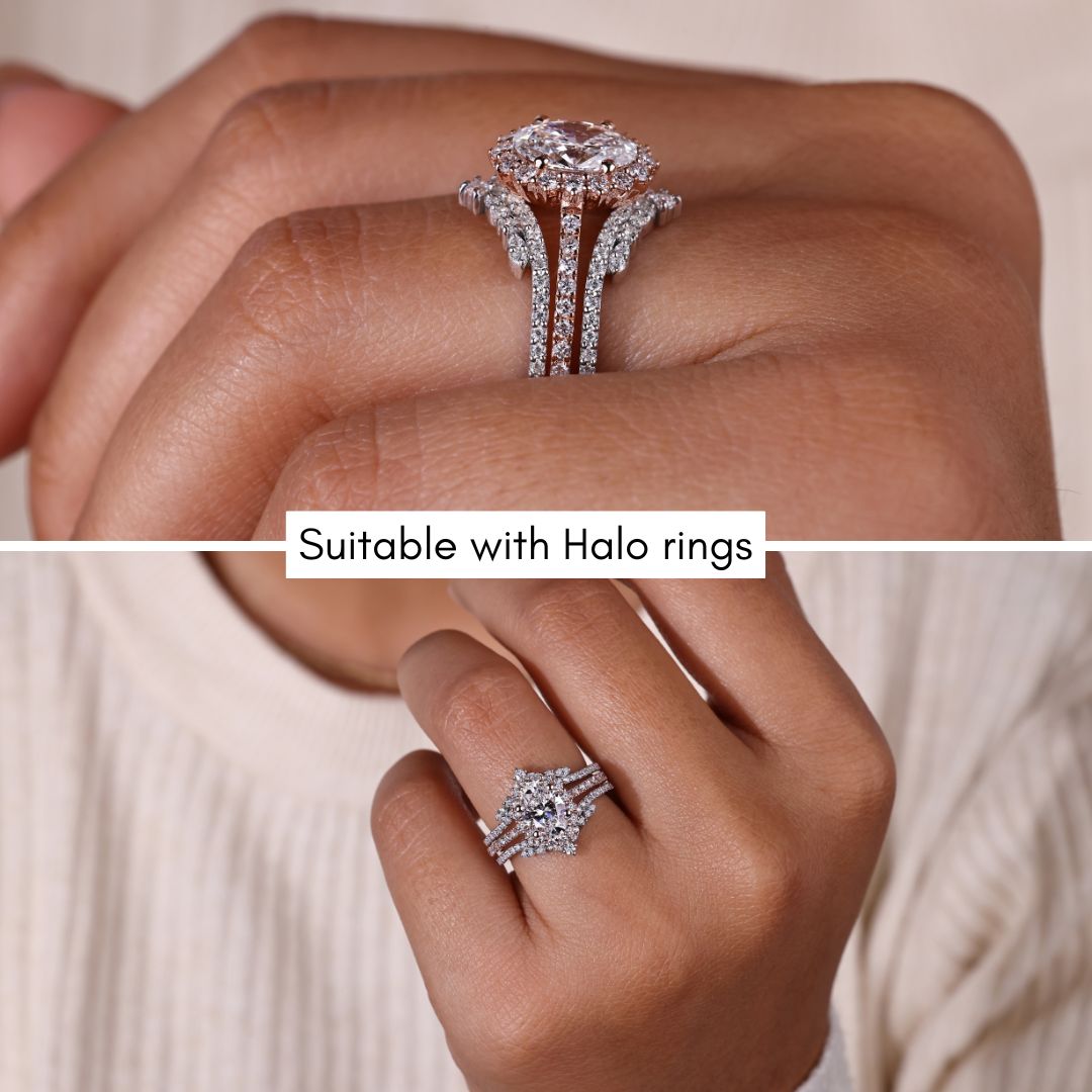 Round cut band, double V shaped band, moissanite wedding band