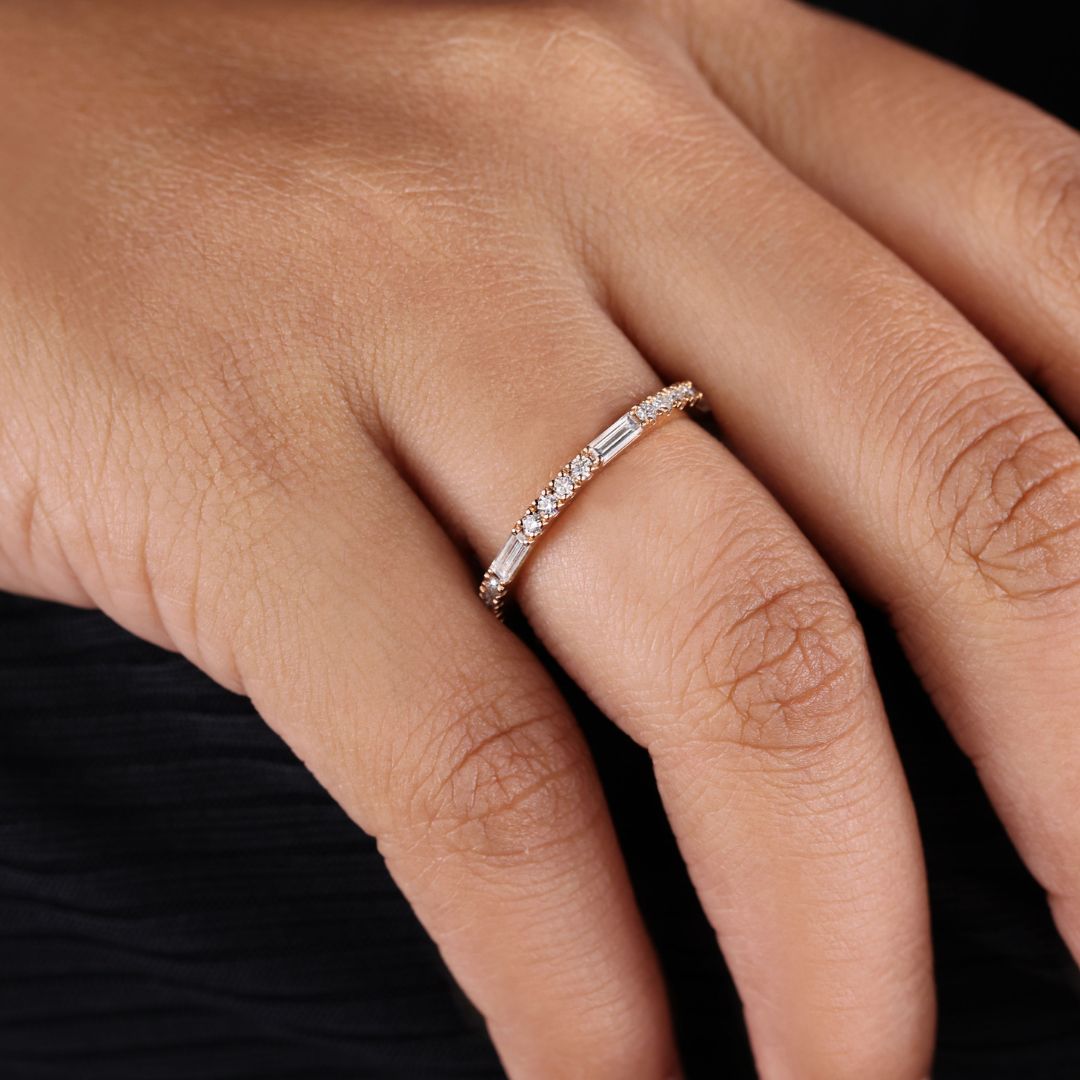 Moissanite baguette band features clean lines and modern brilliance in a sleek design.