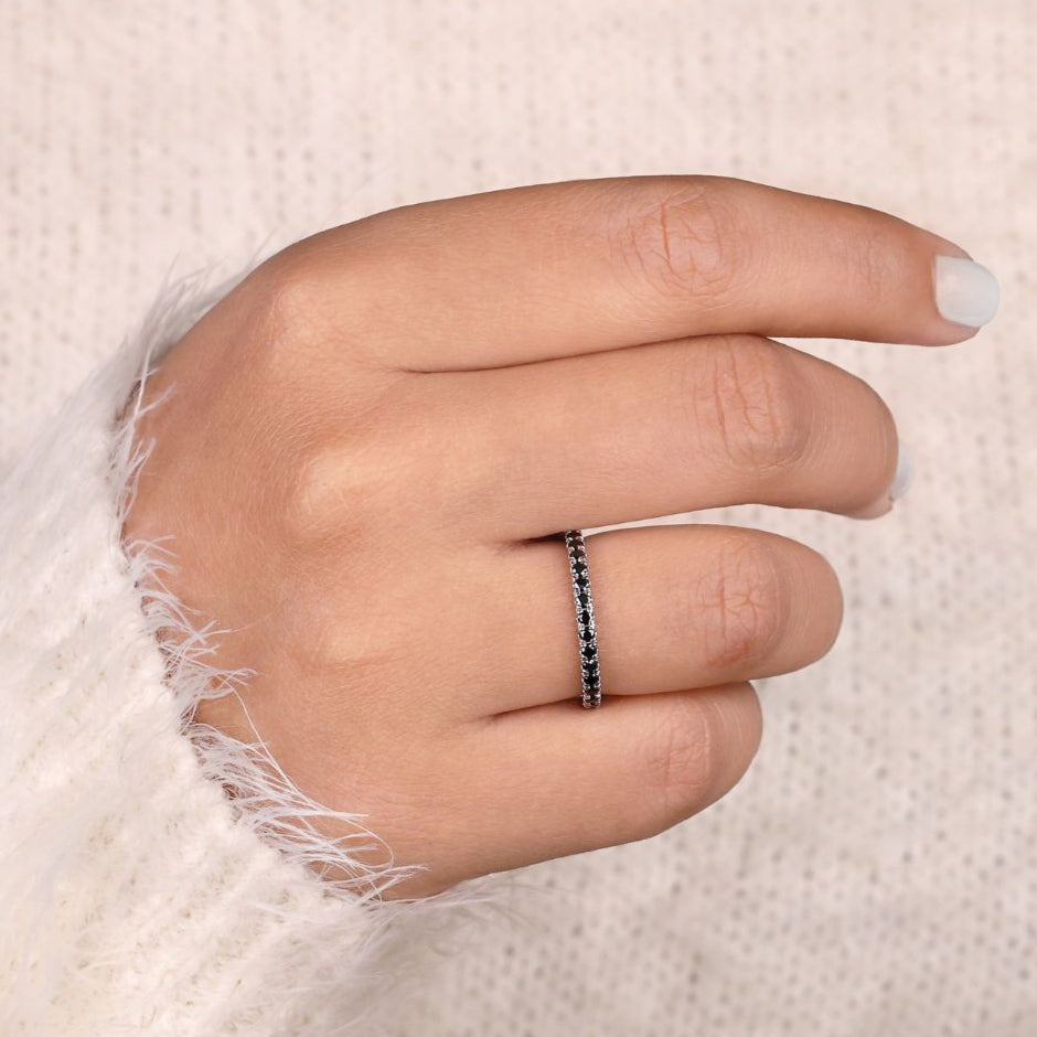 Half eternity wedding band White Gold moissanite band