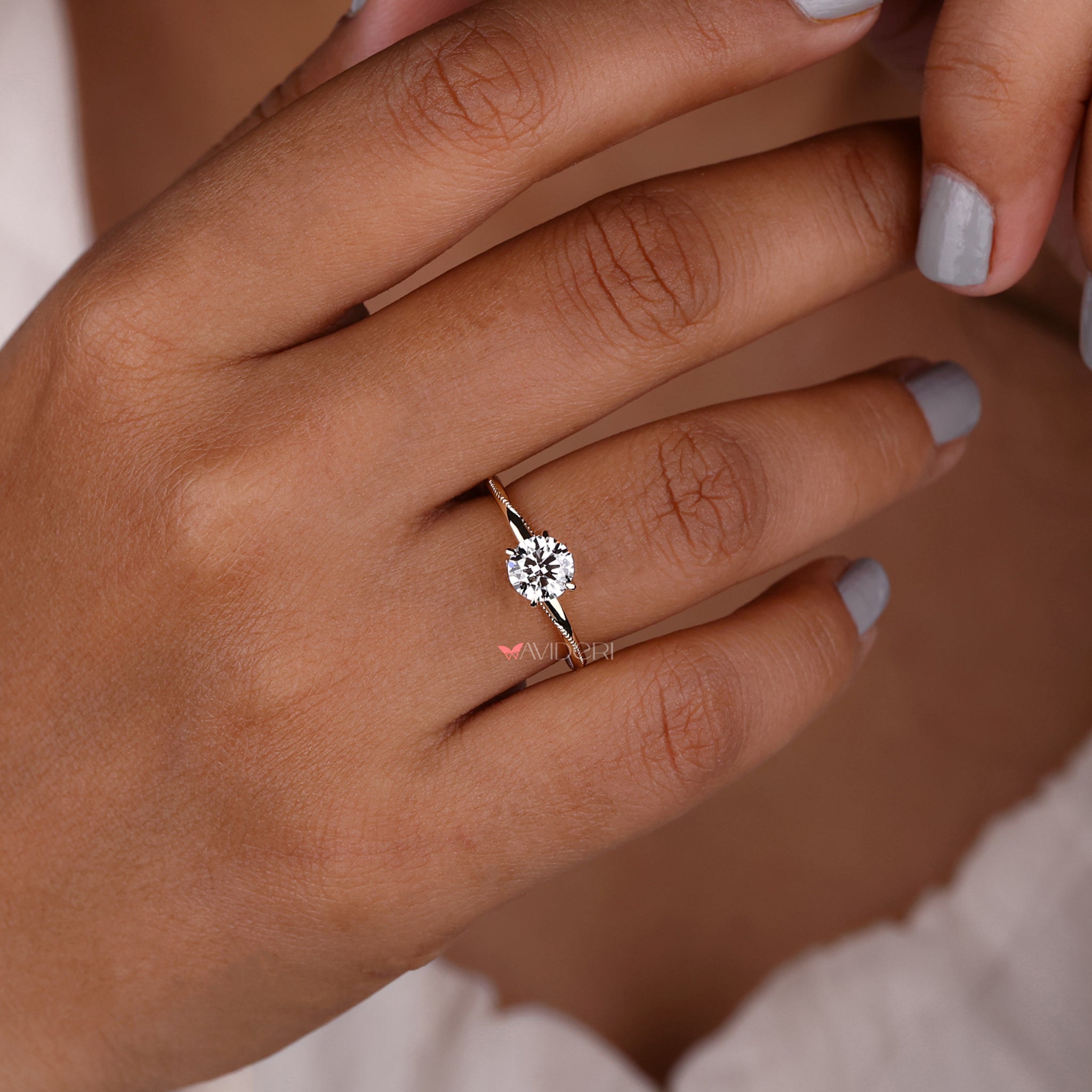 Milgrain Engagement Ring - Round Diamond