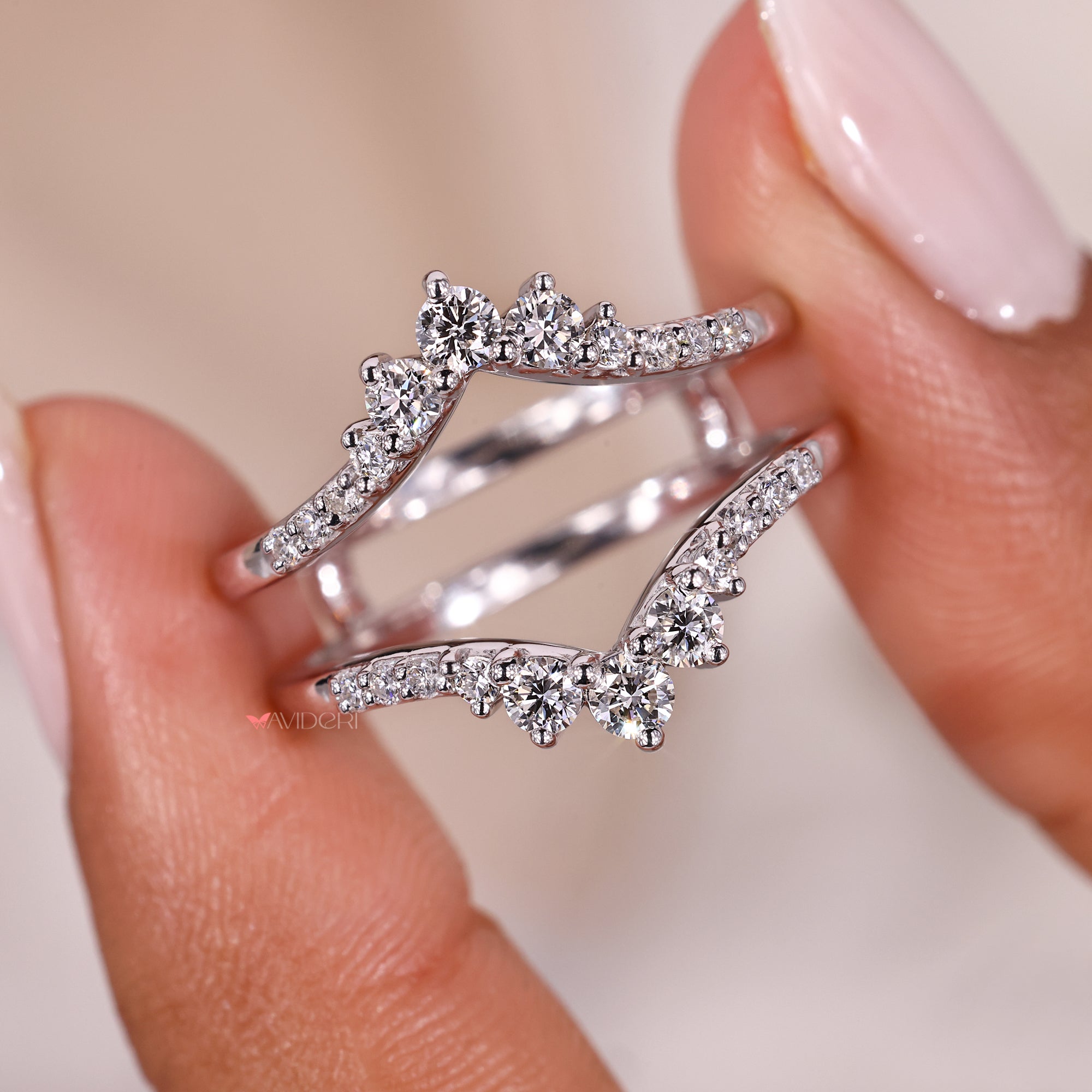 Handmade jewelry featuring guard wrap diamond band.