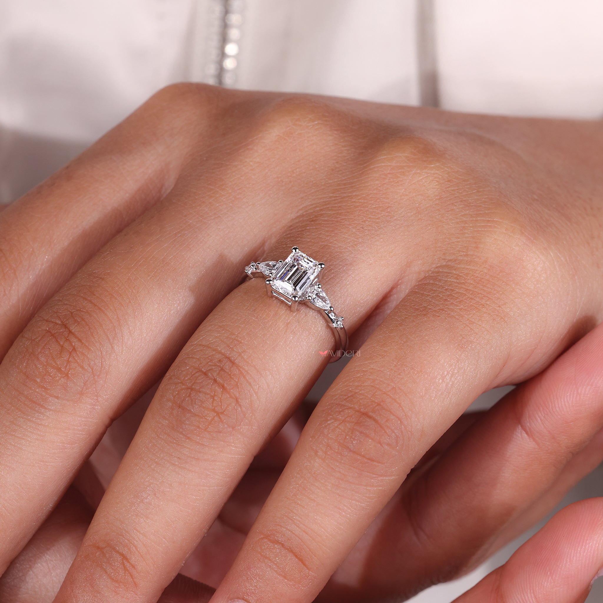 2 round side diamond ring designed for five diamond engagement ring with Lab Grown Diamond.