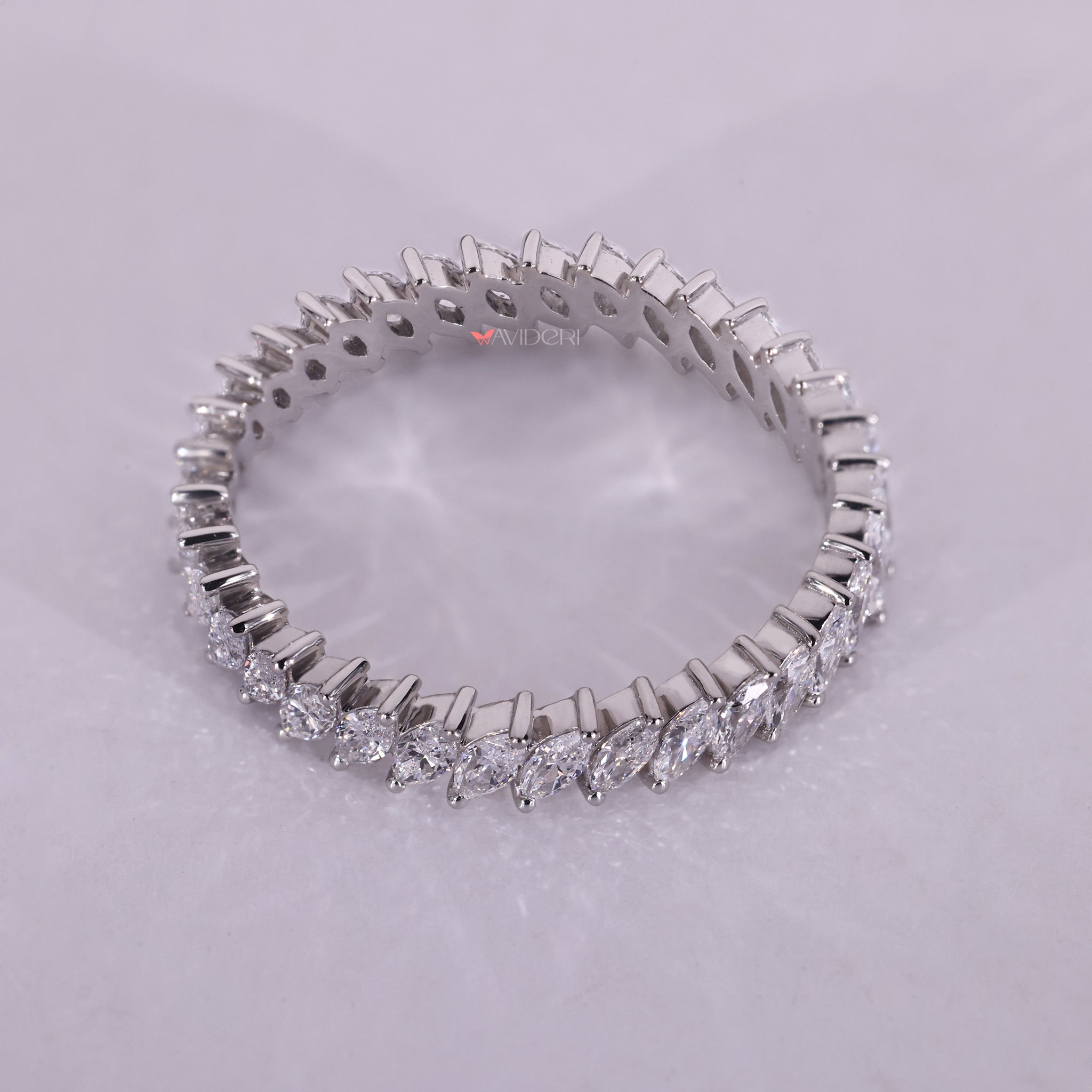 White gold wedding band glows with a bright finish.