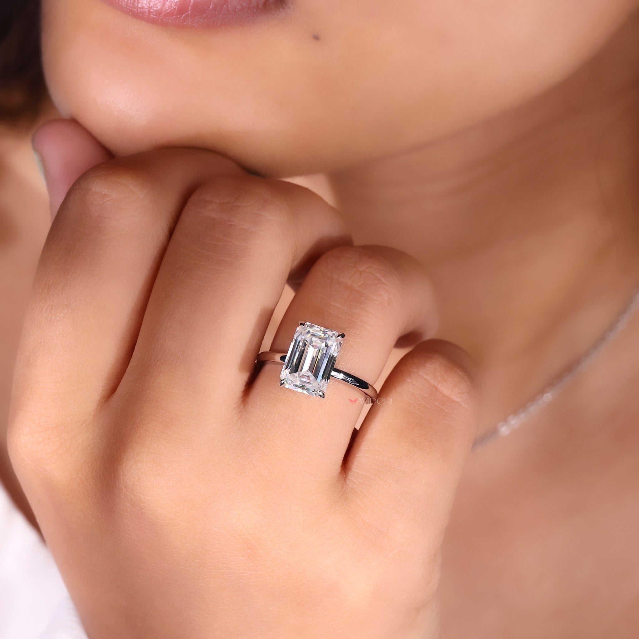 White gold ring, handmade jewelry, solitaire engagement ring