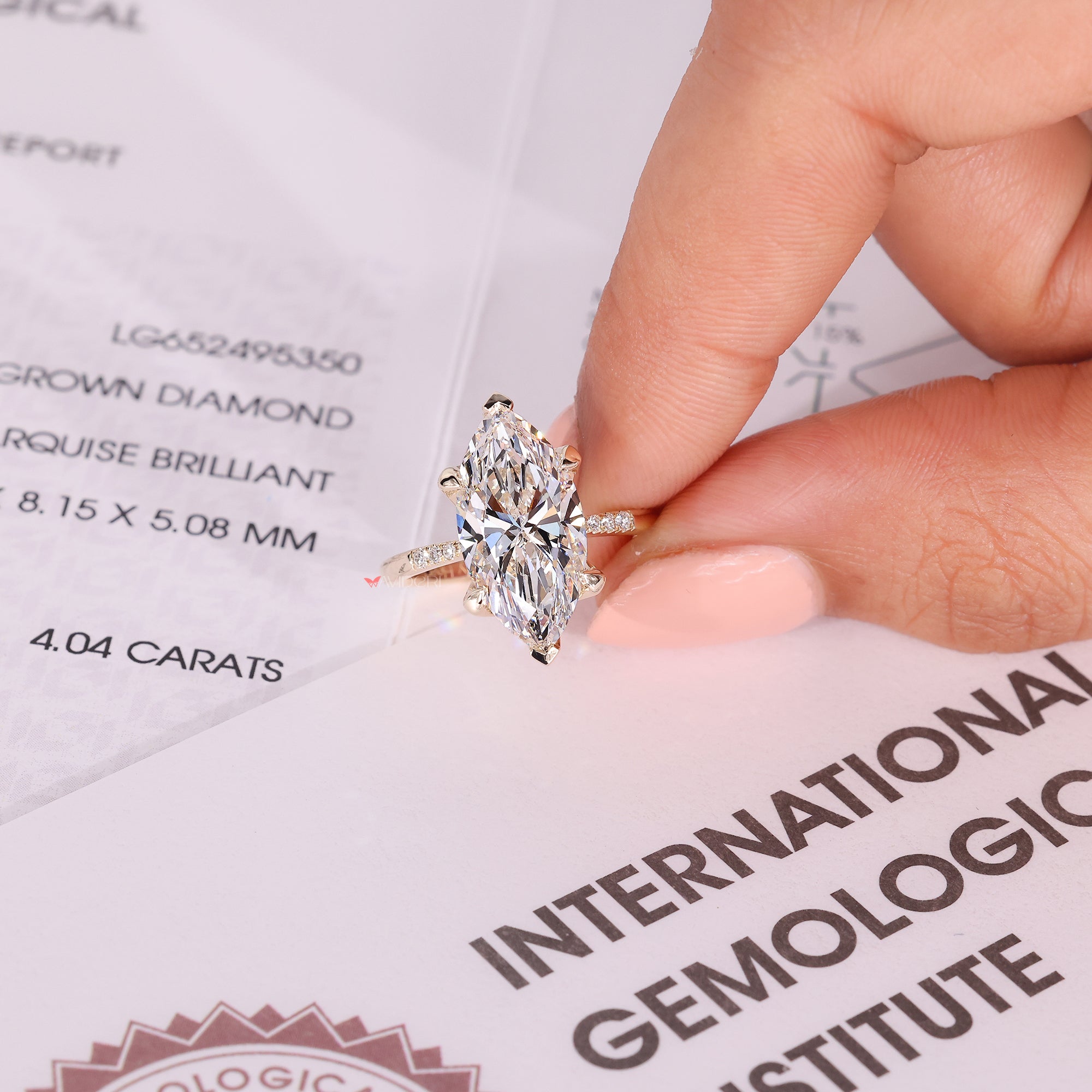 Lab grown diamond ring in a handcrafted yellow gold band.