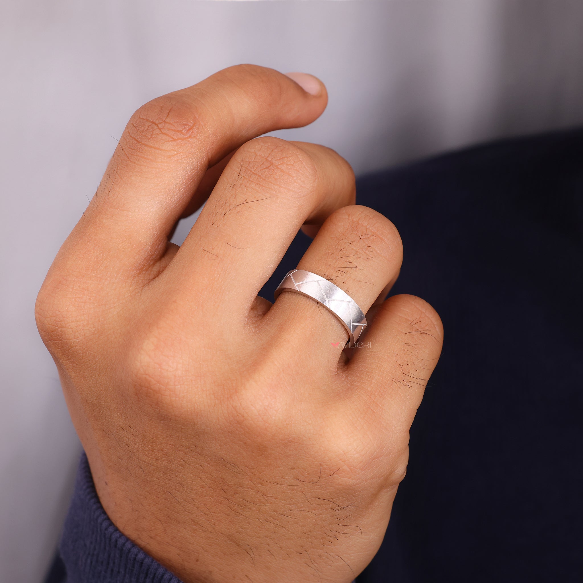 Satin finish mens ring blends smooth detail with modern design.